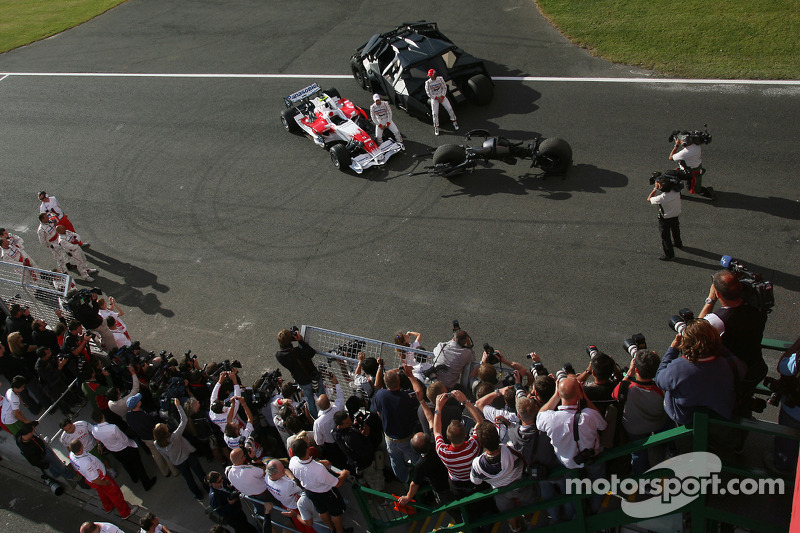 Timo Glock, Toyota F1 Team and Jarno Trulli, Toyota Racing with the "Batmobile" and the "Batpod", Toyota F1 Team, sponsorship of the new movie Batman "The Dark Knight"