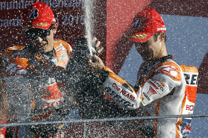 Podium: Tweede plaats Marc Marquez en derde plaats Dani Pedrosa, Repsol Honda Team