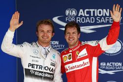 Polesitter Nico Rosberg, Mercedes AMG F1 W06 and third place Sebastian Vettel, Ferrari SF15-T