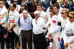 Jean Todt, FIA President en Bernie Ecclestone, minuut stilte voor slachtoffers verkeersongevallen en
