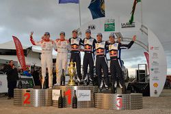 Podium: winners Sébastien Ogier and Julien Ingrassia, Volkswagen Motorsport, second place Kris Meeke