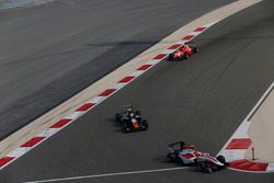 Esteban Ocon, ART Grand Prix leads Luca Ghiotto, Trident and Emil Bernstorff, Arden International