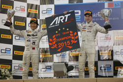 Race 1 winner Stoffel Vandoorne and second place Nobuharu Matsushita, ART Grand Prix with their Team Champions board
