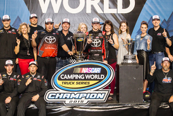 Championship victory lane: NASCAR Camping World Truck Series 2015 champion Erik Jones, Kyle Busch Motorsports celebrates with team owner Kyle Busch