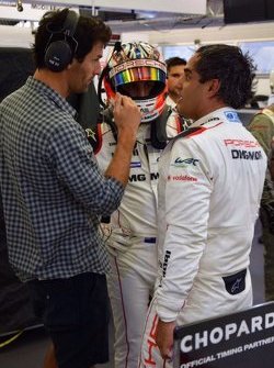 Juan Pablo Montoya with Mark Webber, Porsche Team and Mitch Evans