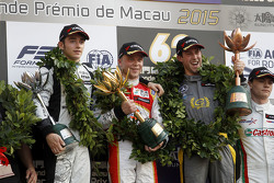Podium: winner Felix Rosenqvist, Prema Powerteam, second place Charles Leclerc, Van Amersfoort Racing, third place Alexander Sims, Double R Racing