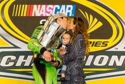 Victory lane: race winner and 2015 NASCAR Sprint Cup series champion Kyle Busch, Joe Gibbs Racing Toyota celebrates with wife Samantha