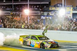 Race winner and 2015 NASCAR Sprint Cup series champion Kyle Busch, Joe Gibbs Racing Toyota celebrates