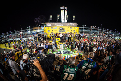 Victory lane: race winner and 2015 NASCAR Sprint Cup series champion Kyle Busch, Joe Gibbs Racing Toyota celebrates