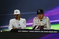 Second place Lewis Hamilton, Mercedes AMG F1 and race winner Nico Rosberg, Mercedes AMG F1 in the FIA Press Conference