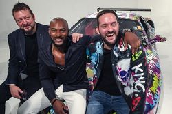 Ben Levy with Tyson Beckford and Steve Hawthorne pose with the Ferrari F430