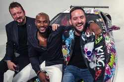 Ben Levy with Tyson Beckford and Steve Hawthorne pose with the Ferrari F430