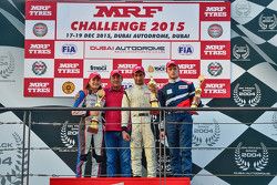 Podium: Tatiana Calderon, Jean Alesi, Tarun Reddy and Nikita Troitskiy