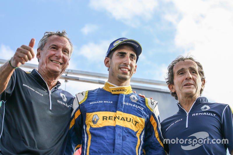 Jean-Paul Driot, race winner Sébastien Buemi and Alain Prost, Renault e.Dams