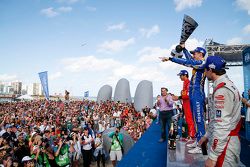 Podium: race winner Sébastien Buemi, Renault e.Dams, second place Lucas di Grassi, ABT Schaeffler Audi Sport, third place Jérôme d'Ambrosio, Dragon Racing