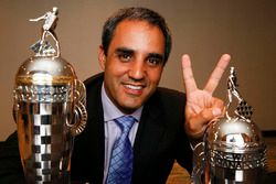 2015 Indy 500 winner Juan Pablo Montoya, Team Penske with baby Borg-Warner trophies