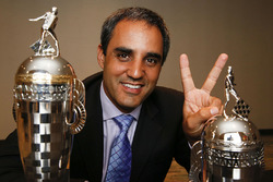 2015 Indy 500 winner Juan Pablo Montoya, Team Penske with baby Borg-Warner trophies