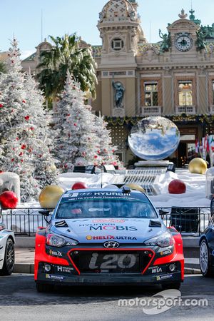The 2016 Hyundai Motorsport factory entry on display on the Casino square
