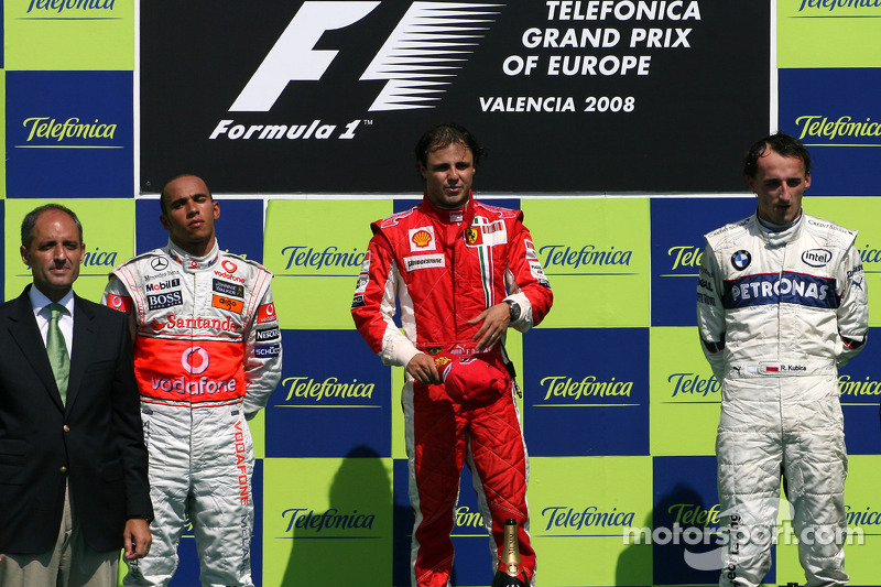 2008: 1. Felipe Massa, 2. Lewis Hamilton, 3. Robert Kubica