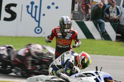 An angry Leon Haslam confronts Roberto Rolfo