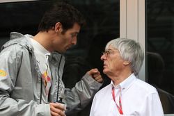 Mark Webber, Red Bull Racing and Bernie Ecclestone, President and CEO of Formula One Management