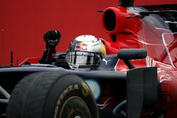 Race winner Sebastian Vettel celebrates