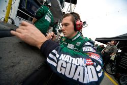 Dale Earnhardt Jr.'s Army National Guard Chevy crew gets the tire readings after Dale Earnhardt Jr. makes a quick pit stop