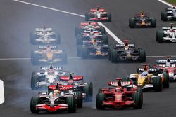 Start of the race, Lewis Hamilton, McLaren Mercedes, Kimi Raikkonen, Scuderia Ferrari battle for the lead