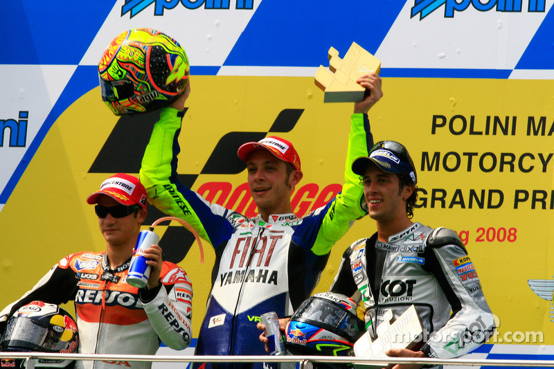 Podium: 1. Valentino Rossi, 2. Dani Pedrosa, 3. Andrea Dovizioso