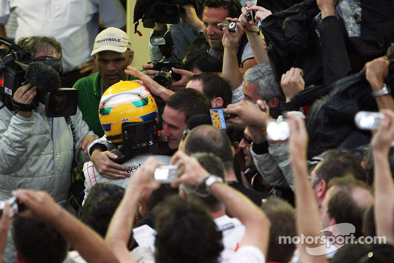 2008 World Champion Lewis Hamilton celebrates