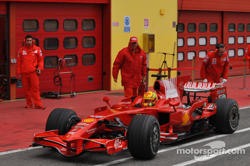 Valentino Rossi tests the Ferrari F2008