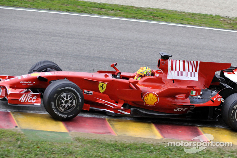 Valentino Rossi tests the Ferrari F2008