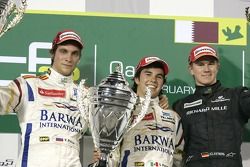 Podium: winner Sergio Perez, second place Vitaly Petrov, third place Nico Hulkenberg