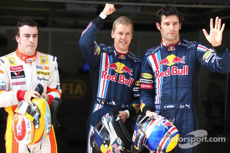 El 'poleman' Sebastian Vettel, Red Bull Racing, segundo clasificado Fernando Alonso, Renault F1 Team