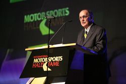 NASCAR Vice President of Corporate Communications Jim Hunter presents former NASCAR Sprint Cup Series driver Donnie Allison into the International Motorsports Hall of Fame