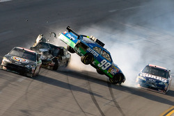 Carl Edwards, Roush Fenway Racing Ford, goes flying up the track on the last lap