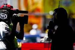 Fox Sports reporter, Matt Yocum, reports from the garage area