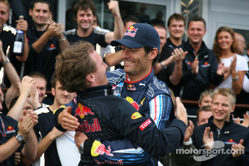 Race winner Mark Webber, Red Bull Racing celebrates with Christian Horner, Red Bull Racing, Sporting