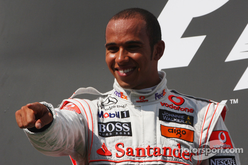 Podium: race winner Lewis Hamilton, McLaren Mercedes