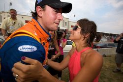 Race winner Andrew Ranger celebrates with his girlfriend