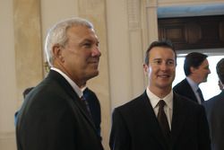 The 1999 NASCAR Sprint Cup Series champion Dale Jarrett and 2004 NASCAR Sprint Cup Series champion Kurt Busch take part in a tour of the White House during NASCAR's visit to Washington, D.C.