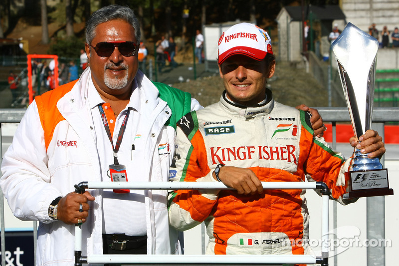 Force India Team celebration, Giancarlo Fisichella, Force India F1 Team and Vijay Mallya Force India F1 Team Owner