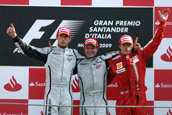 Podium: race winner Rubens Barrichello, BrawnGP, second place Jenson Button, BrawnGP, third place Kimi Raikkonen, Scuderia Ferrari