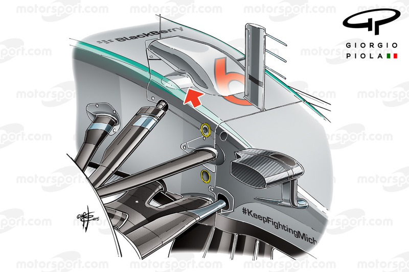 Mercedes W06, la campata della sospensione anteriore