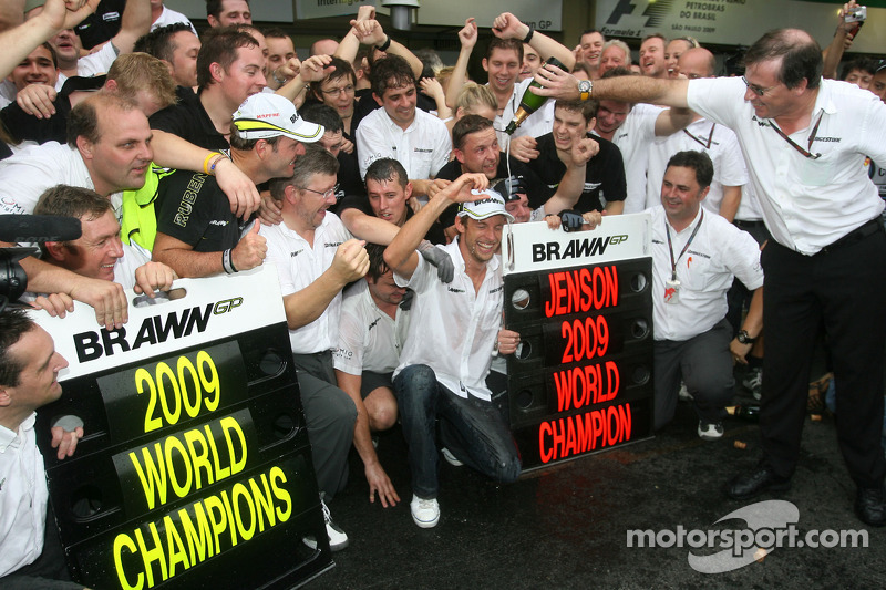 The Brawn GP team celebrates