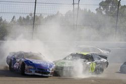 Kevin Conway and Justin Marks are just two of the cars involved in the multi car crash ont he frontstretch