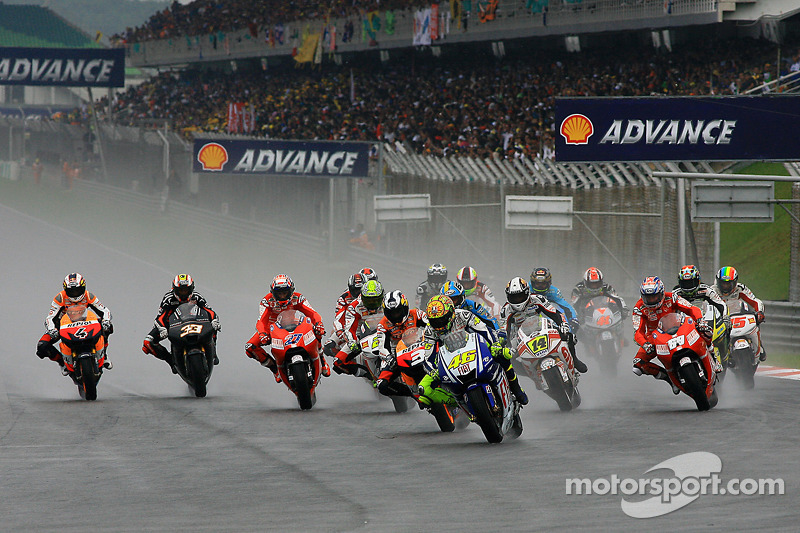 Start: Valentino Rossi, Fiat Yamaha Team en Dani Pedrosa, Repsol Honda Team vechten om de koppositie
