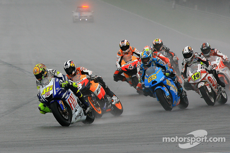 Start: Valentino Rossi, Fiat Yamaha Team en Dani Pedrosa, Repsol Honda Team vechten om de koppositie