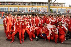 F1 exhibition: Luca Badoer, Felipe Massa, Marc Gene and Scuderia Ferrari team members pose