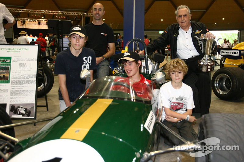 Three time Formula One World Championship Sir Jack Brabham with David Brabham and sons in celebratio